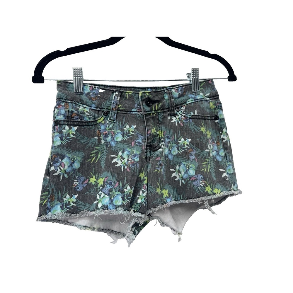 Disney Lilo & Stitch Denim Shorts 0 raw hem tropical resort beach vacation